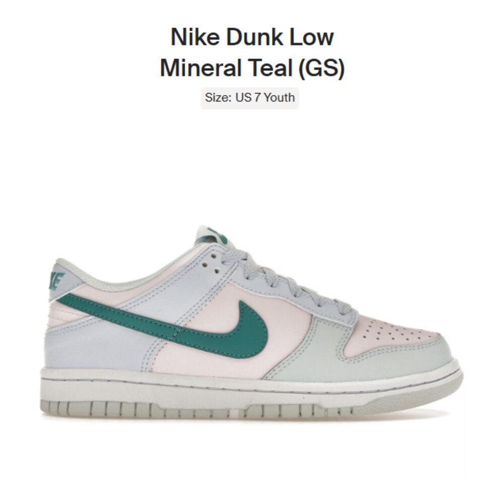 YOUTH SIZE 7Y / 8.5W - Nike Dunk Low Mineral Teal (GS) FD1232-002 AUTHENTIC NEW!